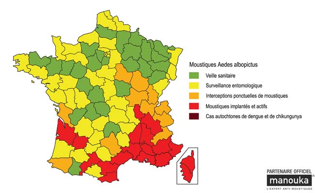 Carte d'implantation du Aedes albopictus