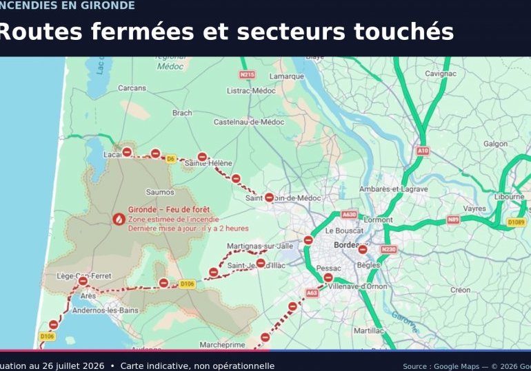 Incendies en Gironde : transports, travail, air… ce qu'il faut savoir ce lundi